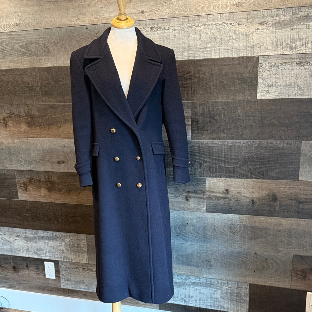 Navy Double-Breasted Women’s Wool Coat